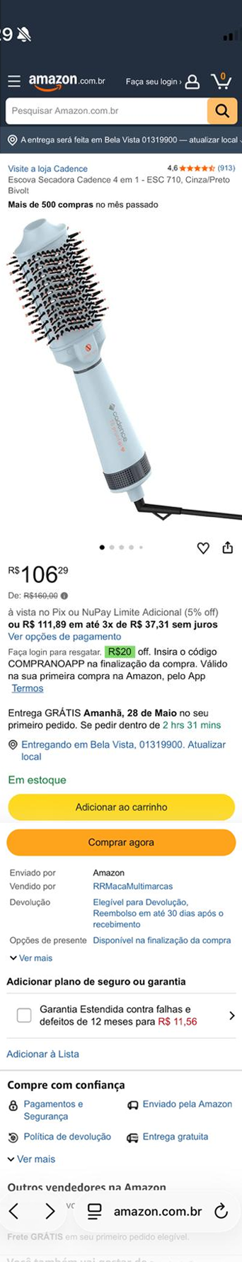 Flujo actual de Amazon: pantalla de producto mobile antes del rediseño
