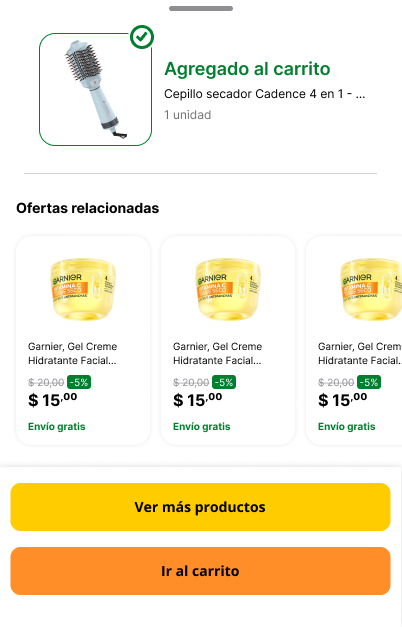 Nuevo flujo propuesto: pantalla de agregado al carrito rediseñada