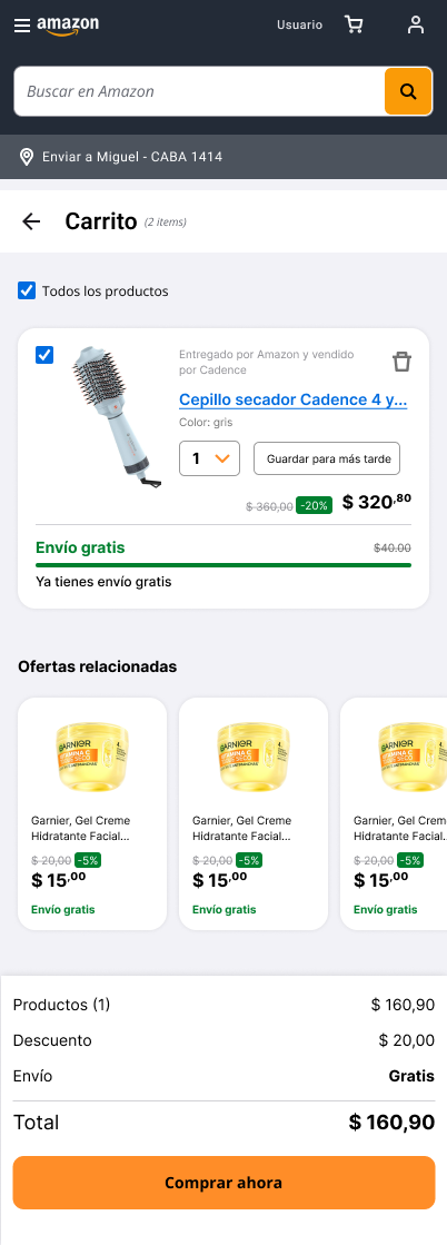 Nuevo flujo propuesto: pantalla de carrito mobile rediseñada
