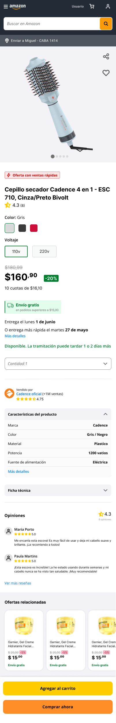 Nuevo flujo propuesto: pantalla de producto mobile rediseñada