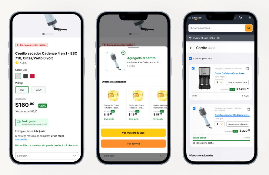 Preview visual del caso de carrito de Amazon