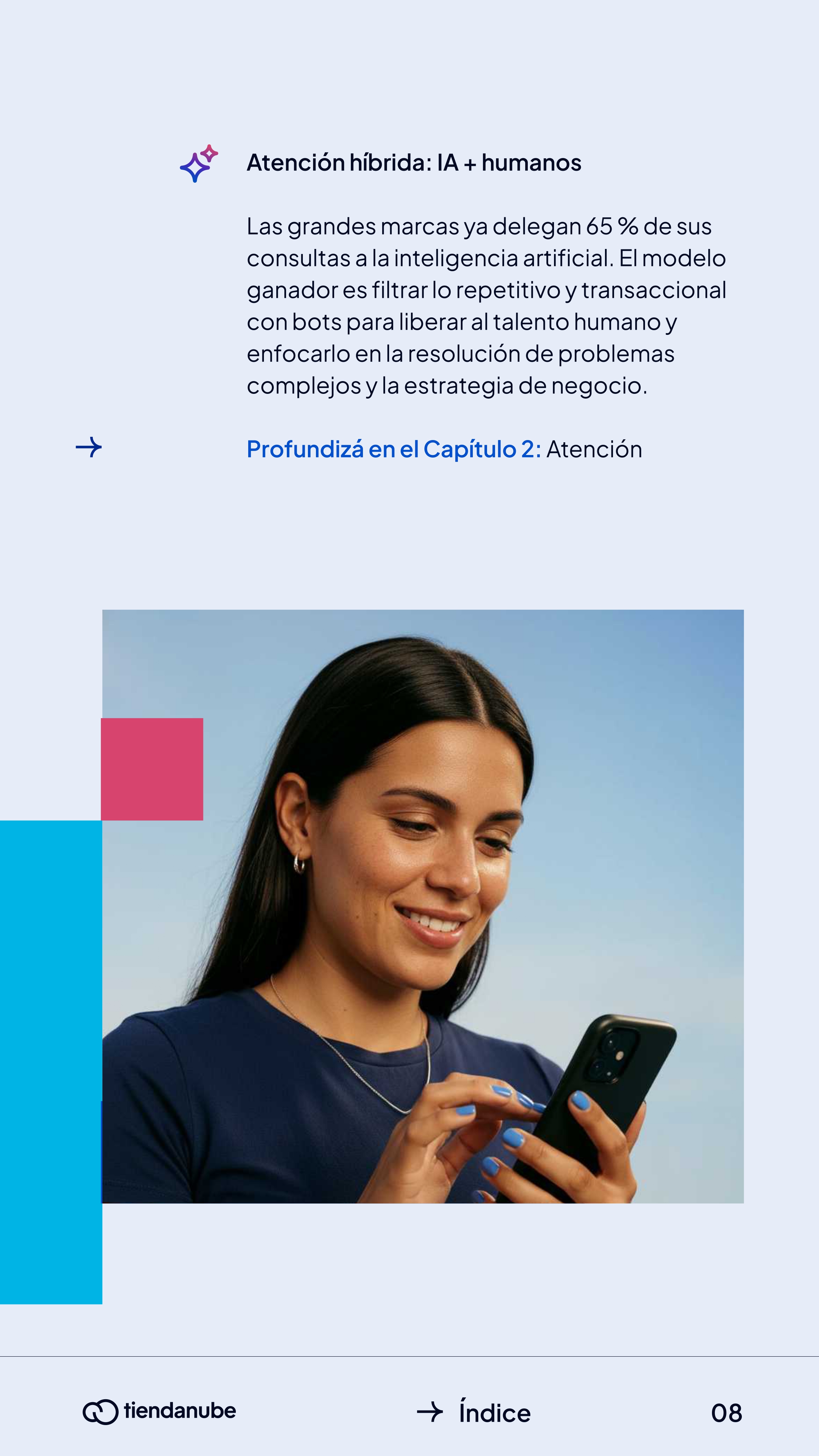 Página de key takeaways del informe NubeCommerce sobre atención híbrida con IA y humanos