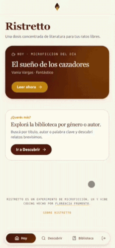 Recorrido animado por la web app funcional de Ristretto