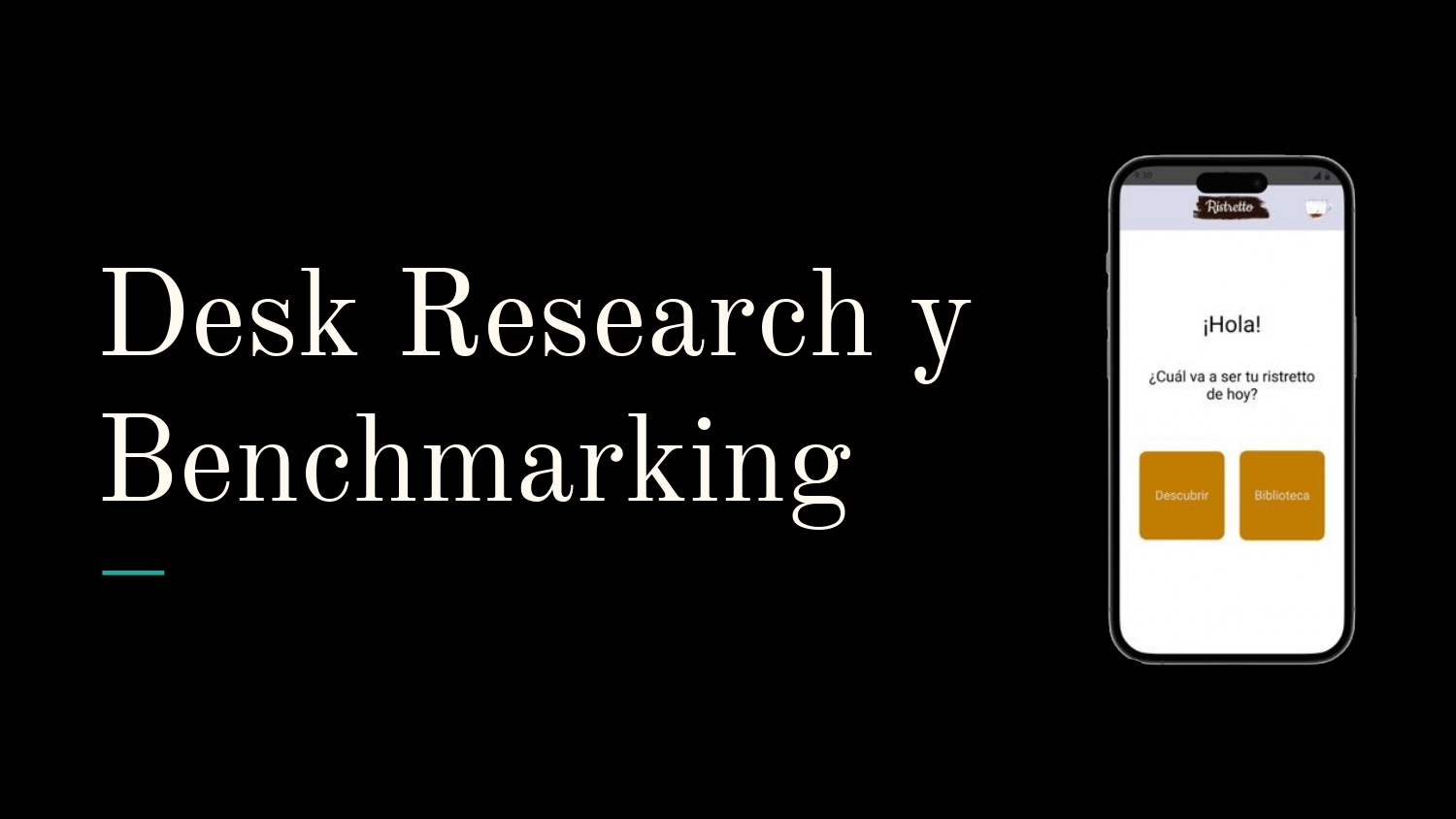 Página de la presentación de Ristretto sobre desk research y benchmarking